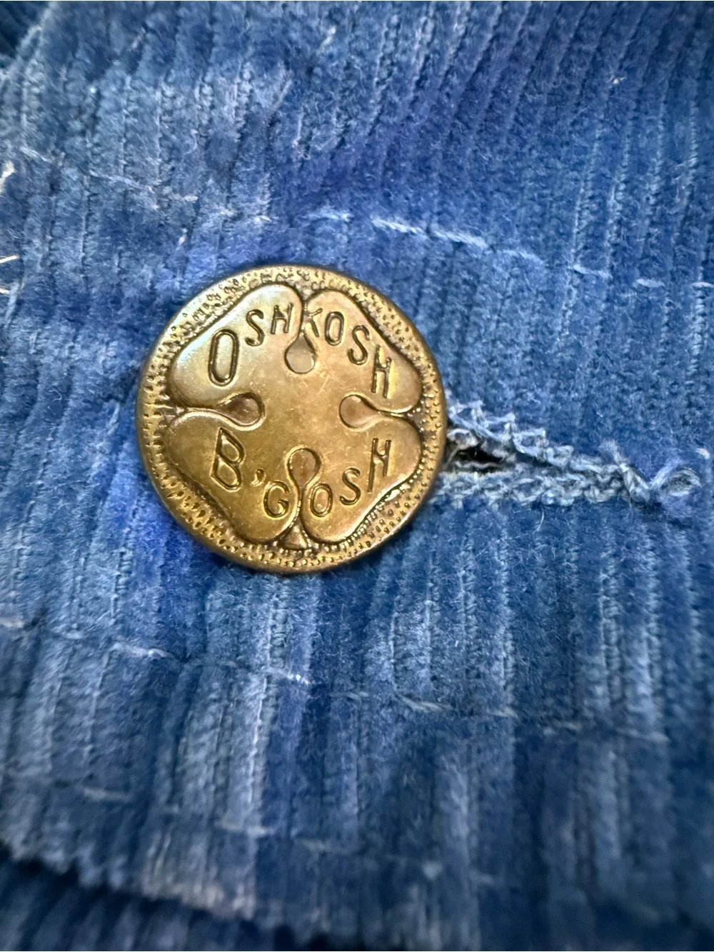 Vintage OshKosh B’Gosh USA Blue Corduroy Overalls Baby 12M Color Block Snap Leg